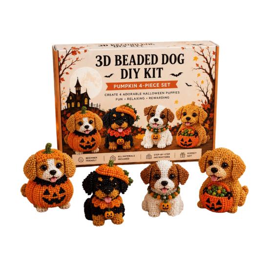 Crafts for Cat Dog Lovers 3D Halloween DIY Art Set, Beaded Puppy Craft Kit, Cute Funny Animal Theme Crafting Set Kit Beginners Adults, Home Desk Decor