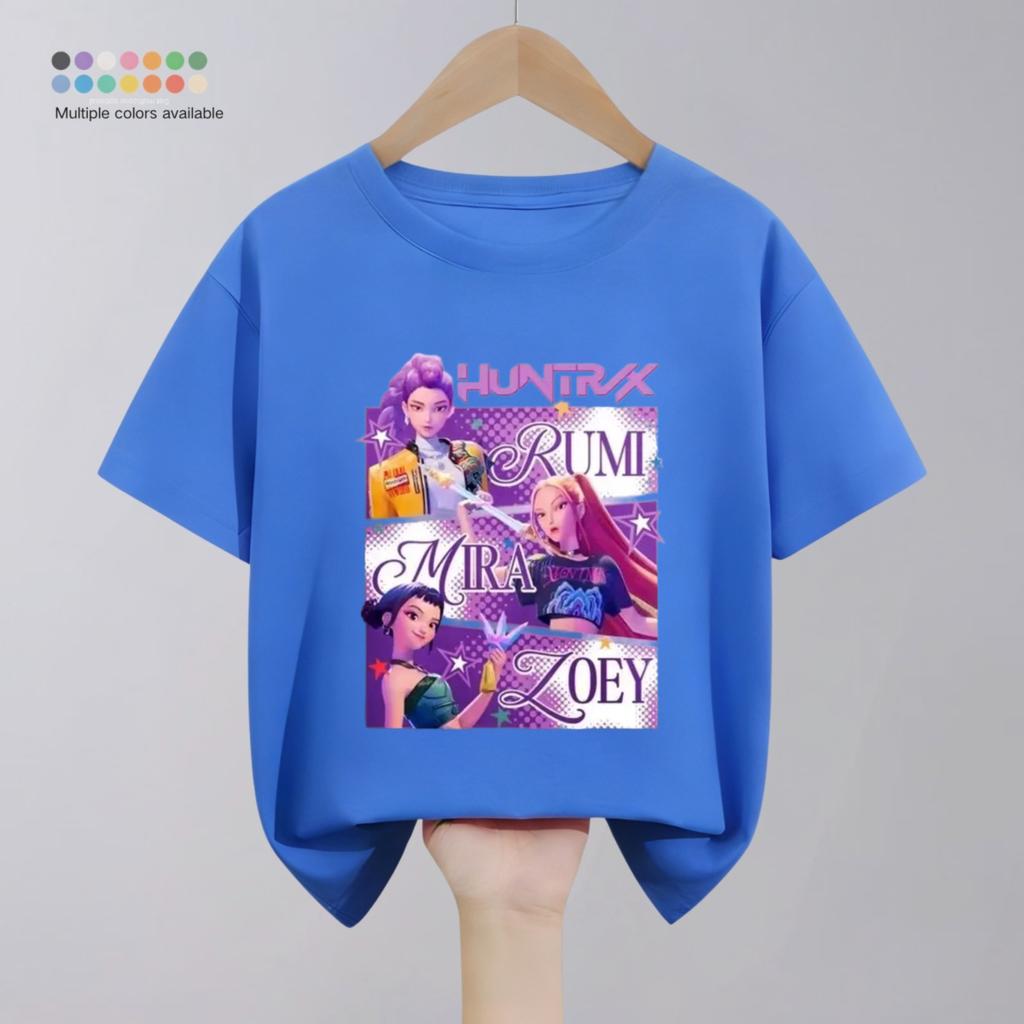 Solid Color Simple Fashion Kids Huntrix T-shirts Tops Short-sleeved Children's Clothing Korean Popular Cartoon Tshirt 1-11 Age