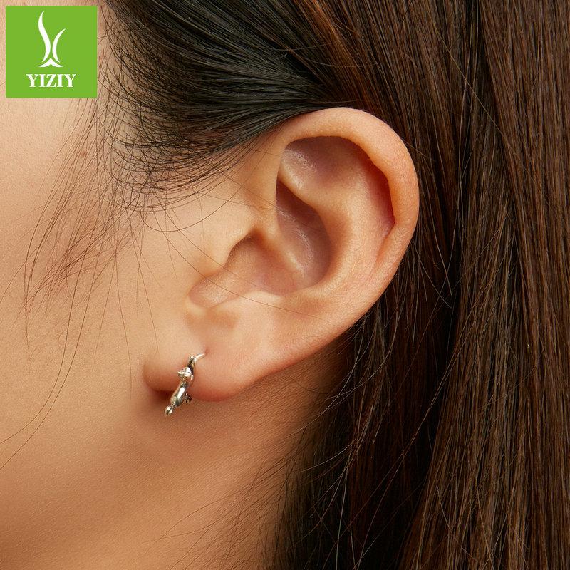 S925 Sterling Silver Cat Ear Buckle Female, Cute Fun Animal Earrings Earrings Sce1488