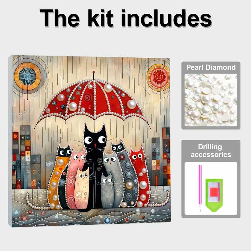 The Cat Sheltering From The Rain Full 5D DIY Pearl Gem Art Diamond Painting Kits for Adults/Beginners Gift Idea Home Decor 11.81x11.81in