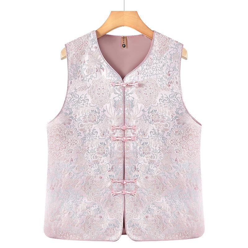 

Mom s Autumn Tang Suit Vest for Women - Cotton Padded, Thickened, Stylish Chinese Waistcoat for Middle-aged & Elderly, New Autumn/Winter Style 2XL рожевий