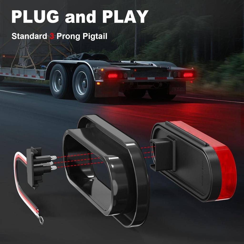 6 Inch Oval Red LED Trailer Tail Lights 2PCS, Super Bright 24 LEDs Brake Turn St
