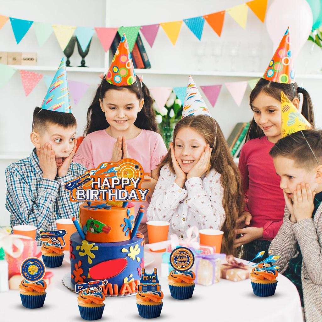 Dart War Party Decoration,13Pcs Dart War Party Cake Topper-Dart Gun Cake Topper,Dart War Party Cupcake Toppers,Dart War&Gun Birthday Party Decorations