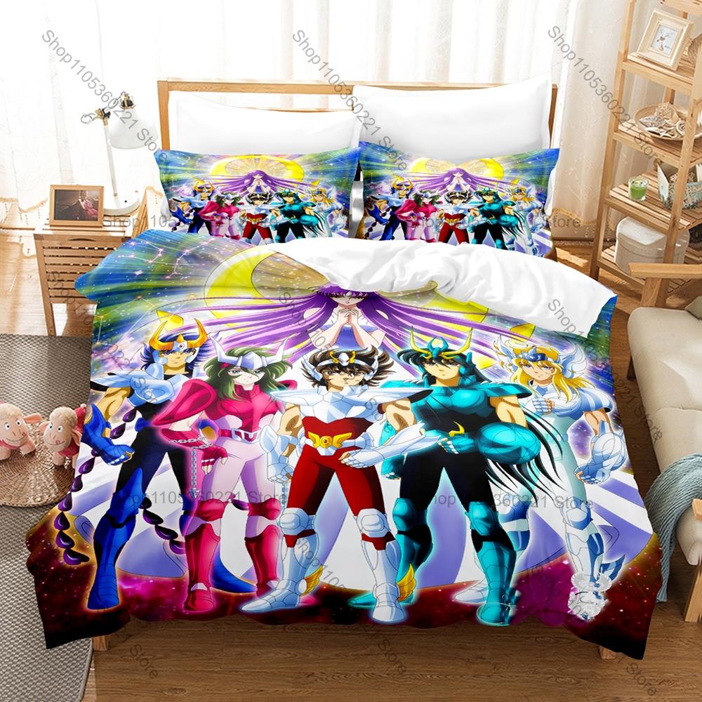 Saint Seiya 3PCS Bedding Set Classic Anime Warrior Print Soft Microfiber Duvet Cover Pillowcase Home Decor