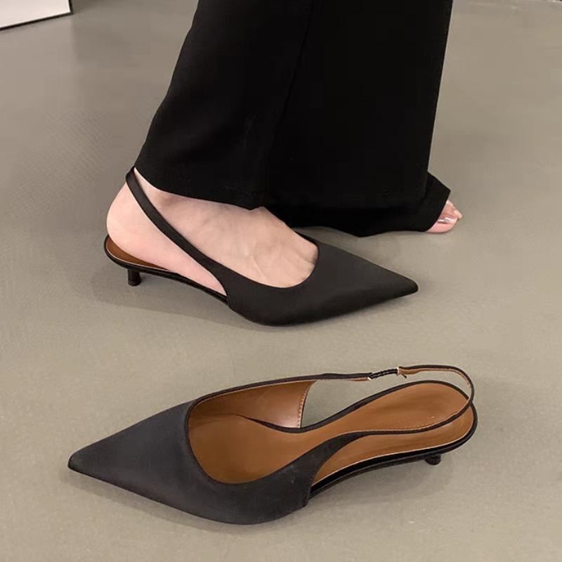 

2025 Летние Босоножки на Тонком Каблуке Женские Модные Туфли С Острым Носком С Открытой Пяткой Женские Элегантные Босоножки для Вечеринки Стриптизерш 35 чёрный