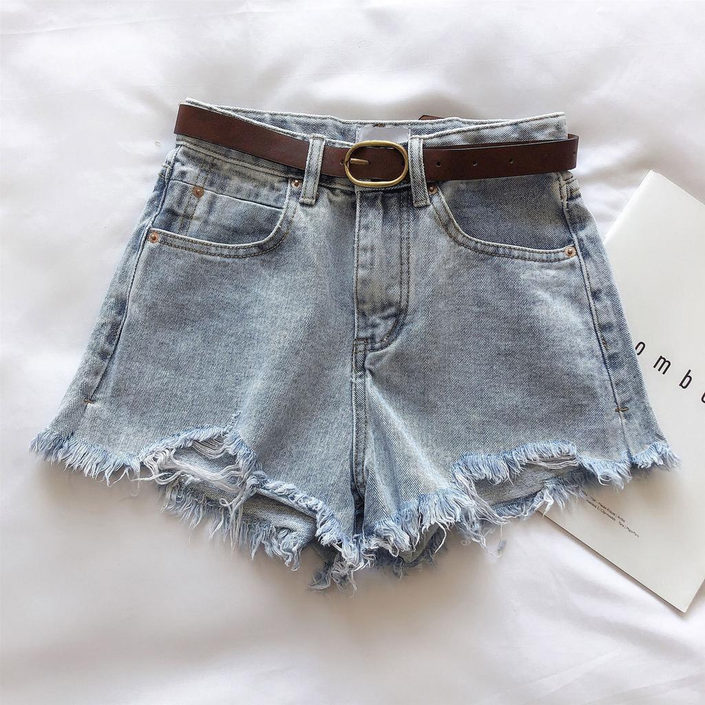 Light Blue Denim Shorts Women's Summer Thin Loose Thin Show High A Word Wide Legs All Match