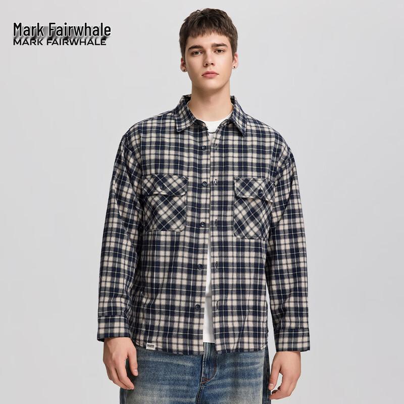 Mark Fairwhale Men's Vintage Plaid Linen Casual Shirt Jacket