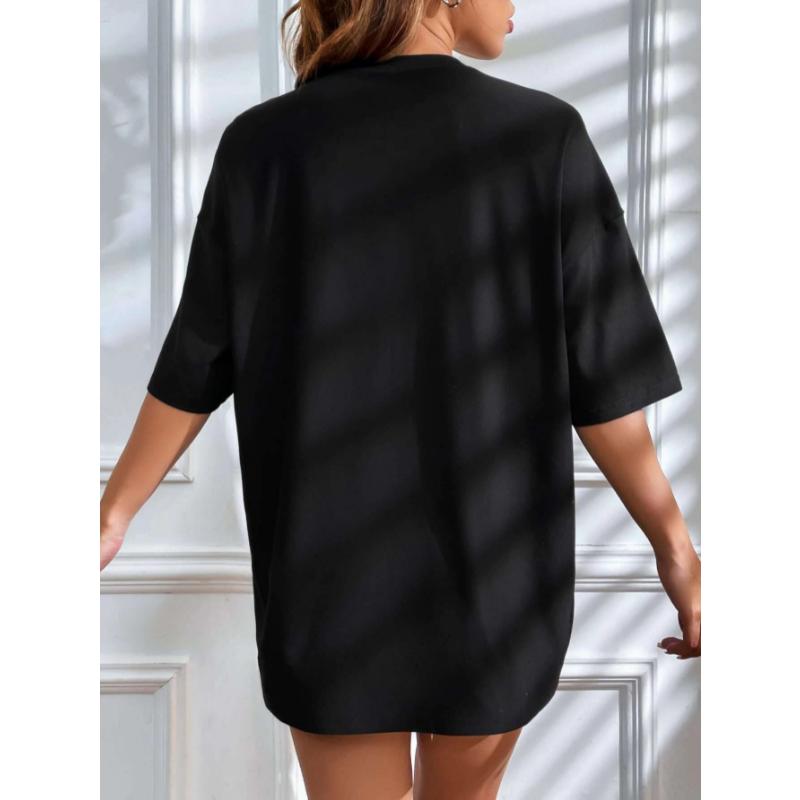 Graphic & Letter Print Crew Neck T-Shirt Women Summer O-Neck T Shirts Cotton Plus Size Short Sleeve Sport Casual Shirt