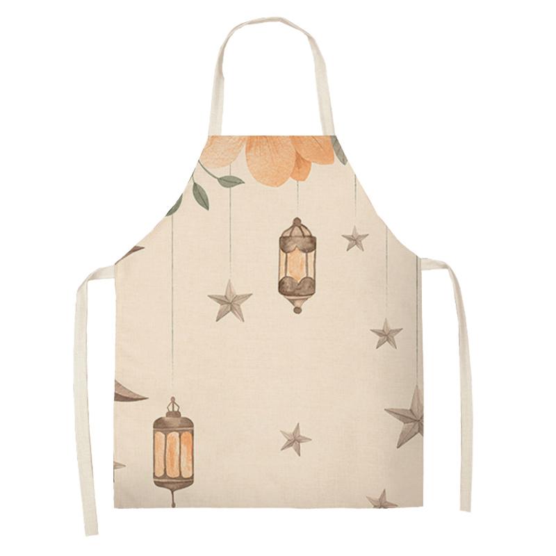 Cooking Baking Apron Eid Mubarak Mosque Printed Bib Muslim Ramadan Karim Kitchen Apron Women Star Crescent Moon Decoration