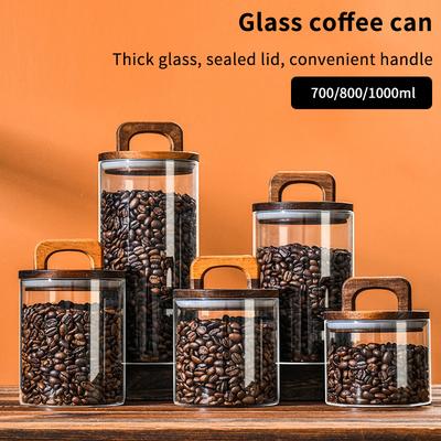 Wood Lid Glass Jar Airtight Canister Food Container Tea Coffee Beans Kitchen Storage Bottles Jar Sealed Grounds Candy Jar