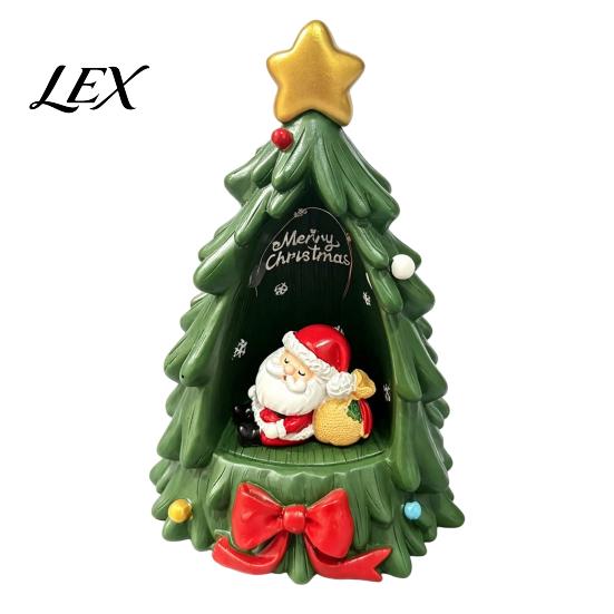 Christmas Window Display Tree Ornament Lamp, Santa Claus And Golden Star Decor, Indoor Holiday Ornaments Durable Resin Decorative Figure for