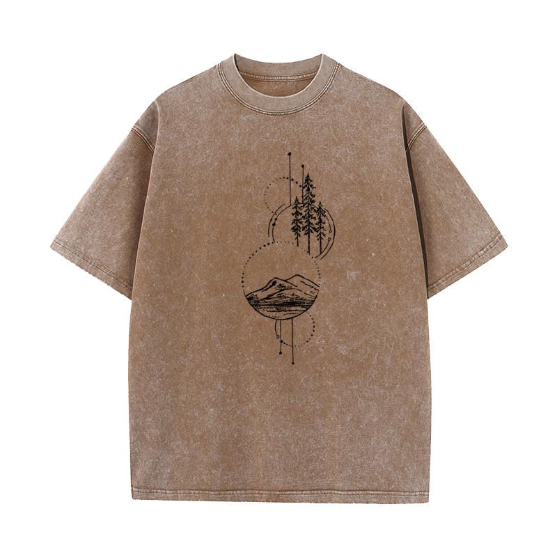 Geometric Abstract Mountain Round Neck Washed Tshirts Christmas Family Tops Tees Family Cotton Washed Tops Tees Mens