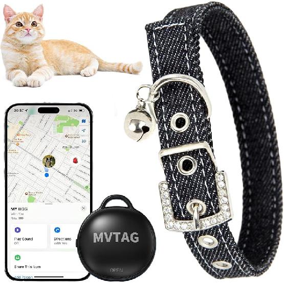 Cat Collar with Tracker GPS- Unlimited Range/Tracking Device/Lost Mode for Cats Adjustable Size Smart Collar Set - Works with Apple Find My (iOS 35CM чёрный