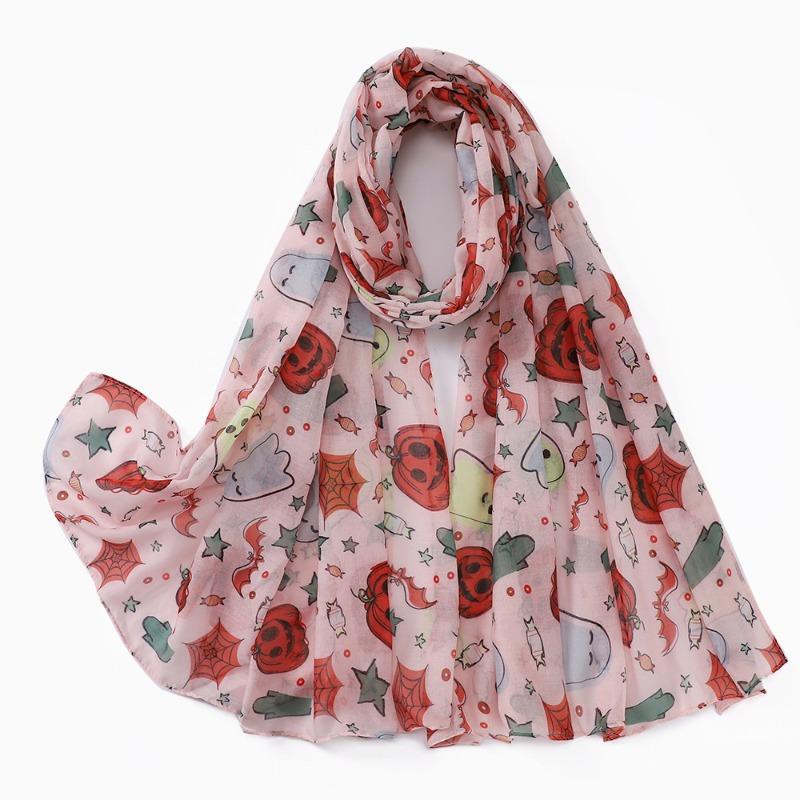 Halloween digital printing polyester scarf thin shawl summer silk scarf women's fashion breathable long scarf