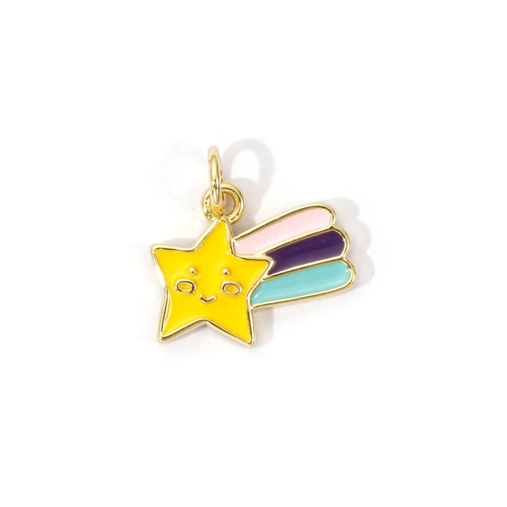 2 PCs Brass Charms 18K Gold Plated Colorful Enamel Cloud Meteor Lightning Weather Pendant For DIY Necklace Jewelry Making