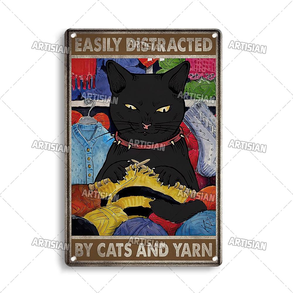 Artisanisches Tier Schwarze Katze Retro Metallposter Lustiges Haustier Vintage Dekorative Blechplakette Garage Bar Pub Club Man Cave Wanddeko