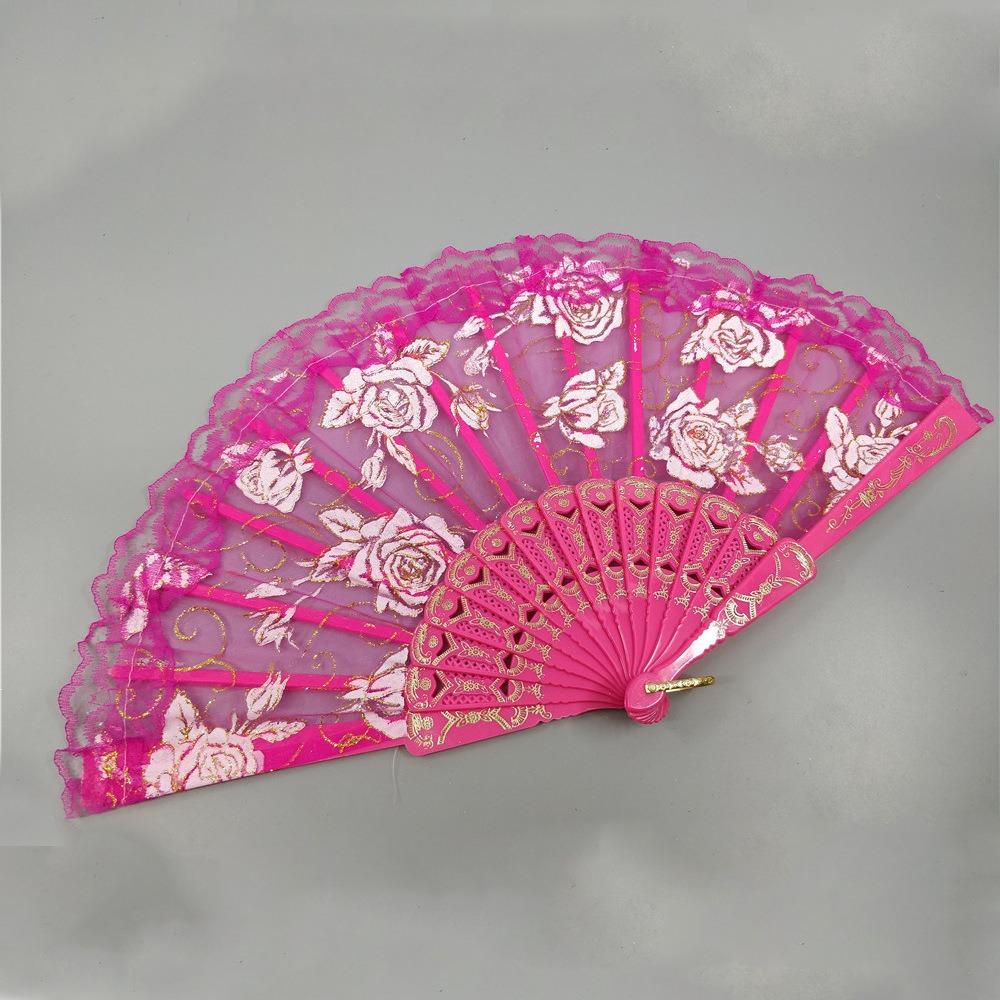 Handheld Ladies Lace Hand Fan Plastic Handle Dance Fan Ornaments Folding Fan  Summer