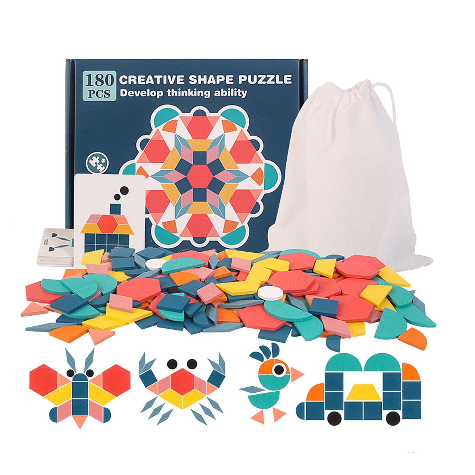 Kids Puzzle Toy, Wooden Pattern Blocks Set Geometric Shape Puzzle Educational Jigsaw Puzzle Toy