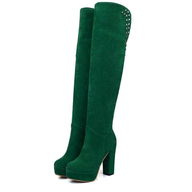 Damskor med hög klack, sexig europeisk och amerikansk stil höst och vinter nya vattentäta platå tjock klack stor storlek romerska medelhöga stövlar