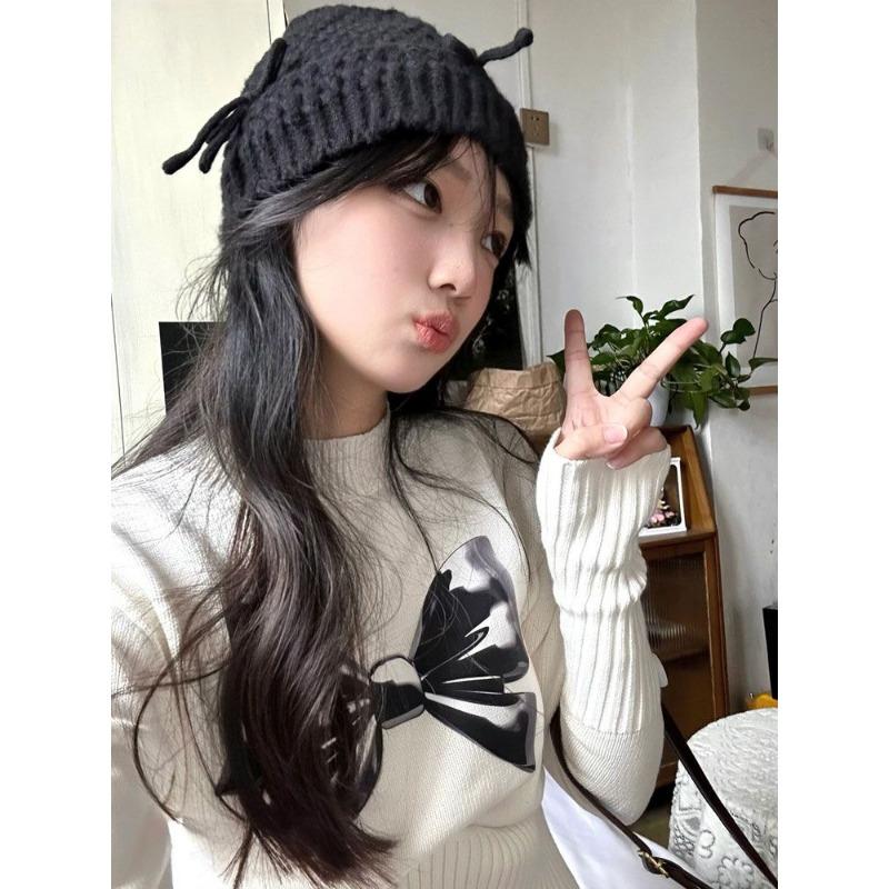 Elegant American High-necked Bowknot Sweater Base Autumn and Winter Long-sleeved Design Hot Girl Slim Slimming Sweater Top