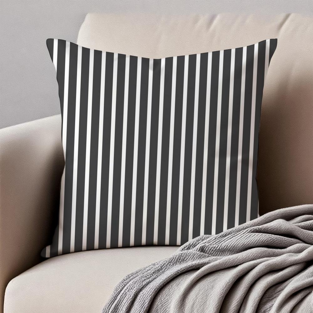 bBlack White Stripe Minimalist Cushion Cover Pillowcase Antidustmite Invisible Zipper Short Plush Sofa Cushion
