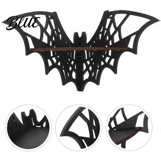Wall Mounted Organizer Halloween Bat Corner Shelf Decorative Wooden Mount Display Dark Academia Decor Spiderweb Design Gothic Floating Rack for Home,