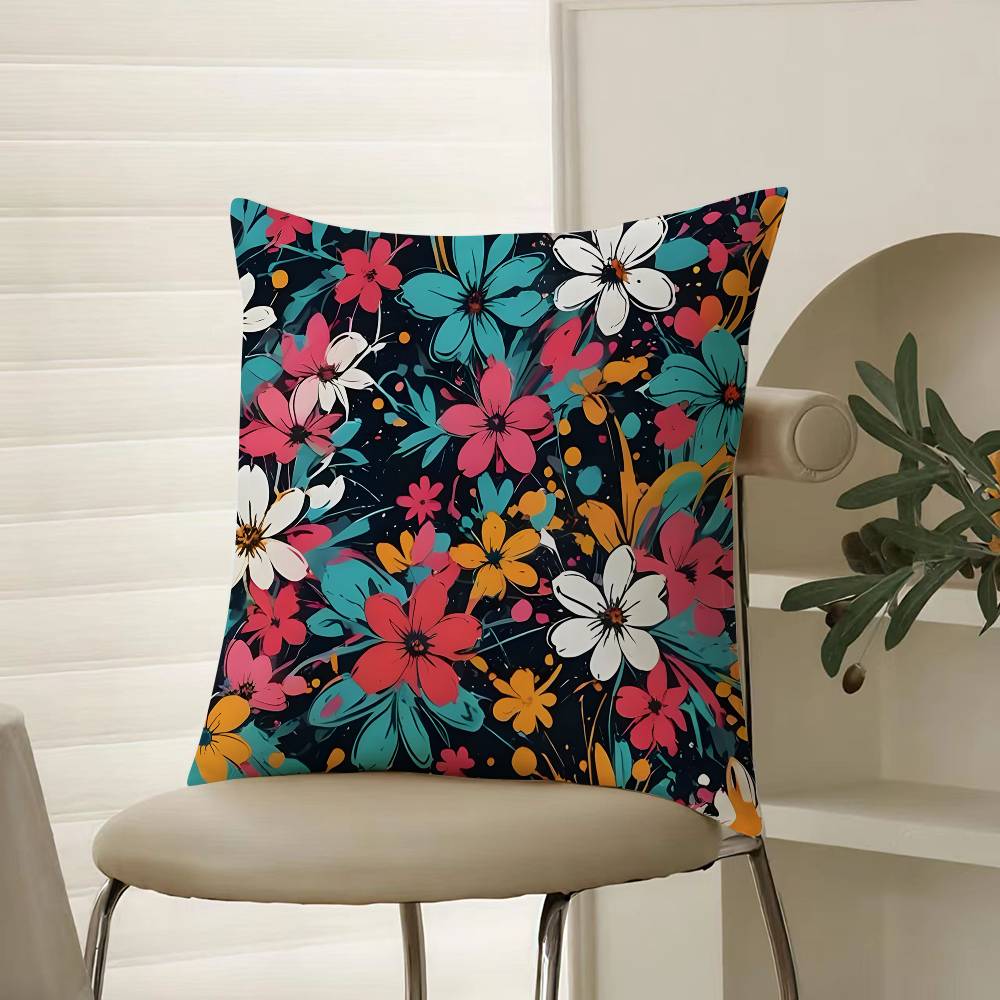 Bright And Elegant Single Printed Flowers Pillow Case Comfort Sofa Bed Silky Elegant Invisible Zipper Decorative Cushion Cover