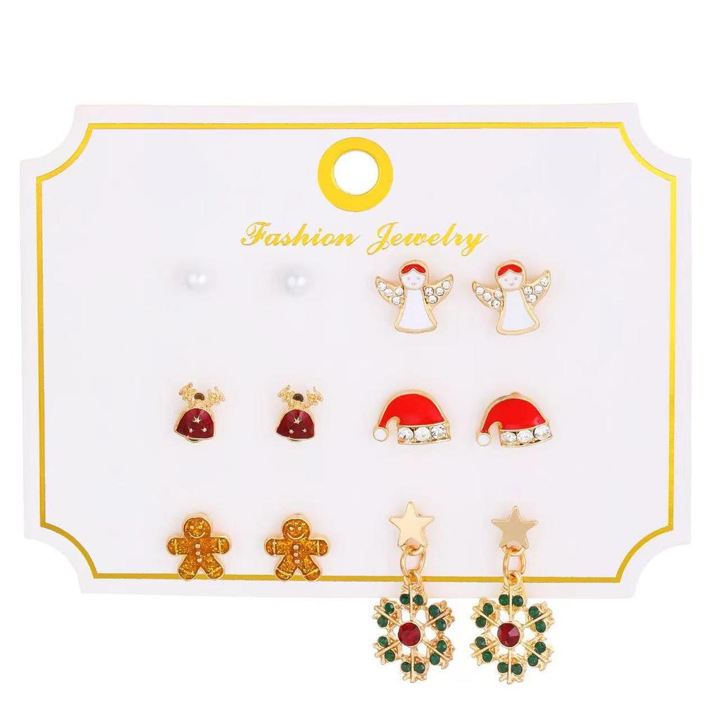 Festive Christmas Earrings Set: Creative Reindeer, Snowflake & Santa Claus Studs for Women