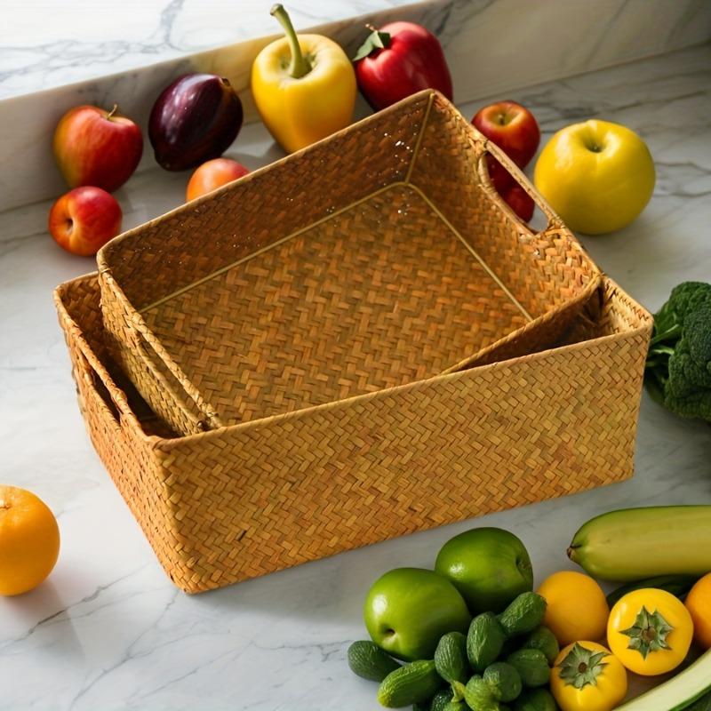 Handgeflochtene Rechteckige Kosmetik-Aufbewahrungsbox Korb Schreibtisch Kleinteile-Organizer L Ass Crt Aufbewahrungskorb Geflochtener Korb