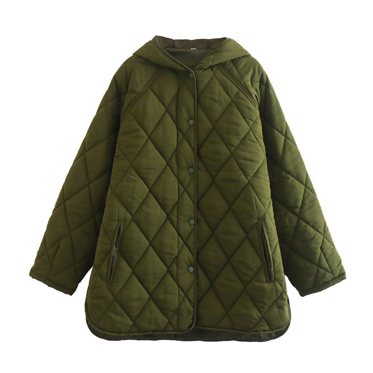 

Свободное хлопковое пальто с капюшоном для женщин 2021 года — европейский и американский стиль от ZAURA Large армия зеленый