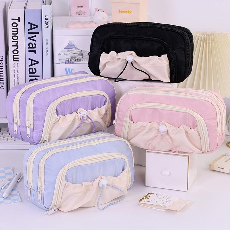 Stylish Large-Capacity Multi-layer Drawstring Pencil Case for Girls