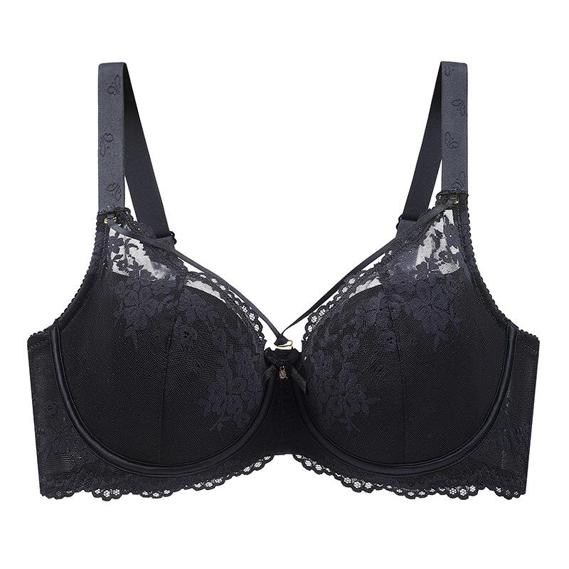 European and American Exquisite Lace Cross-strap Large Size Bra Breathable Side Breast U-shaped Beautiful Back Underwear