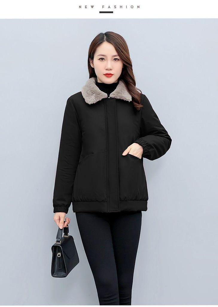 Plus Size Velvet Thick Cotton Padded Winter Jacket - Slim Fit, Warm, Versatile, Fashionable 2025