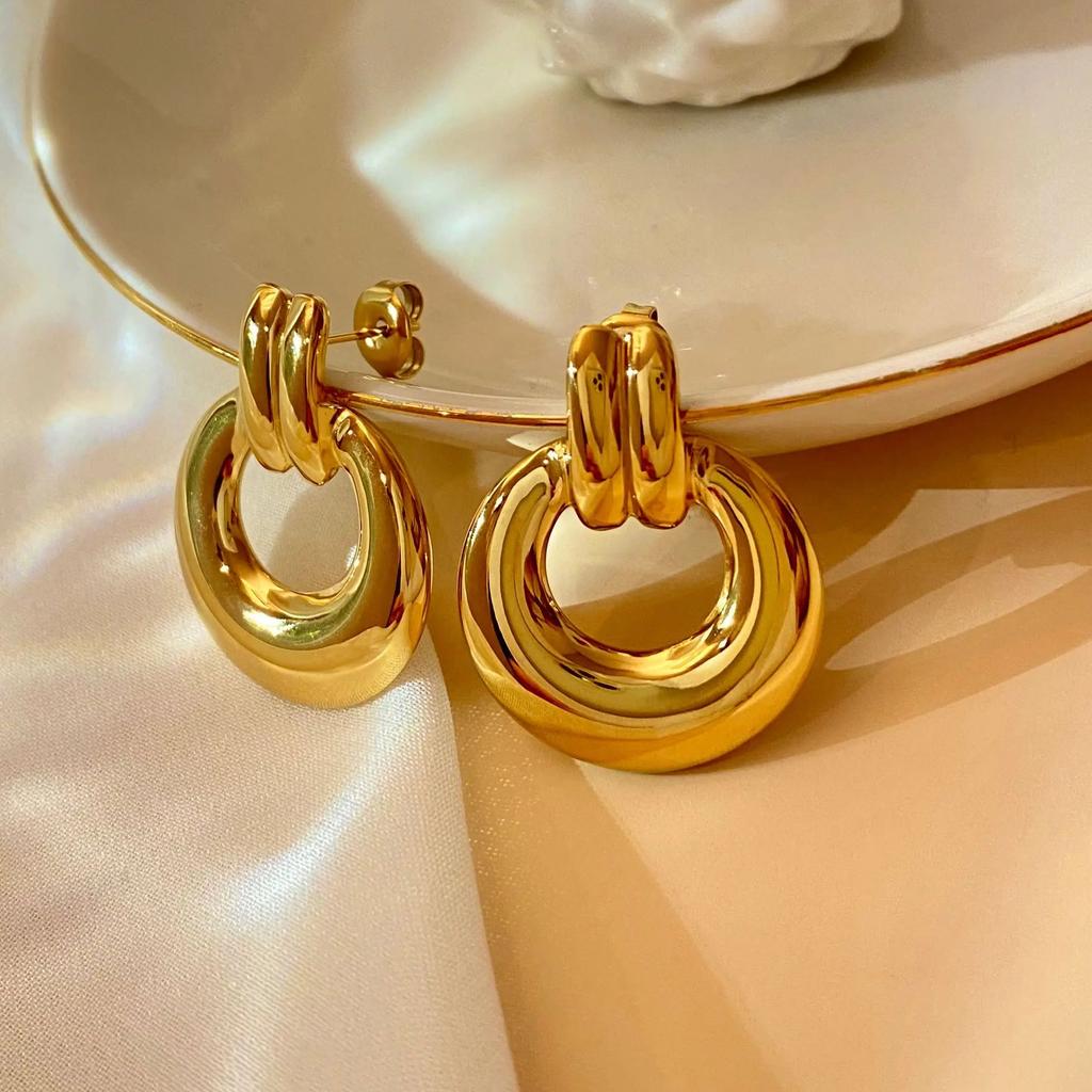 CARLIDANA Stainless Steel Chunky Texture Hoop Earrings Jewelry for Women Gold Plated Huggie Chunky Statement Stud Earrings