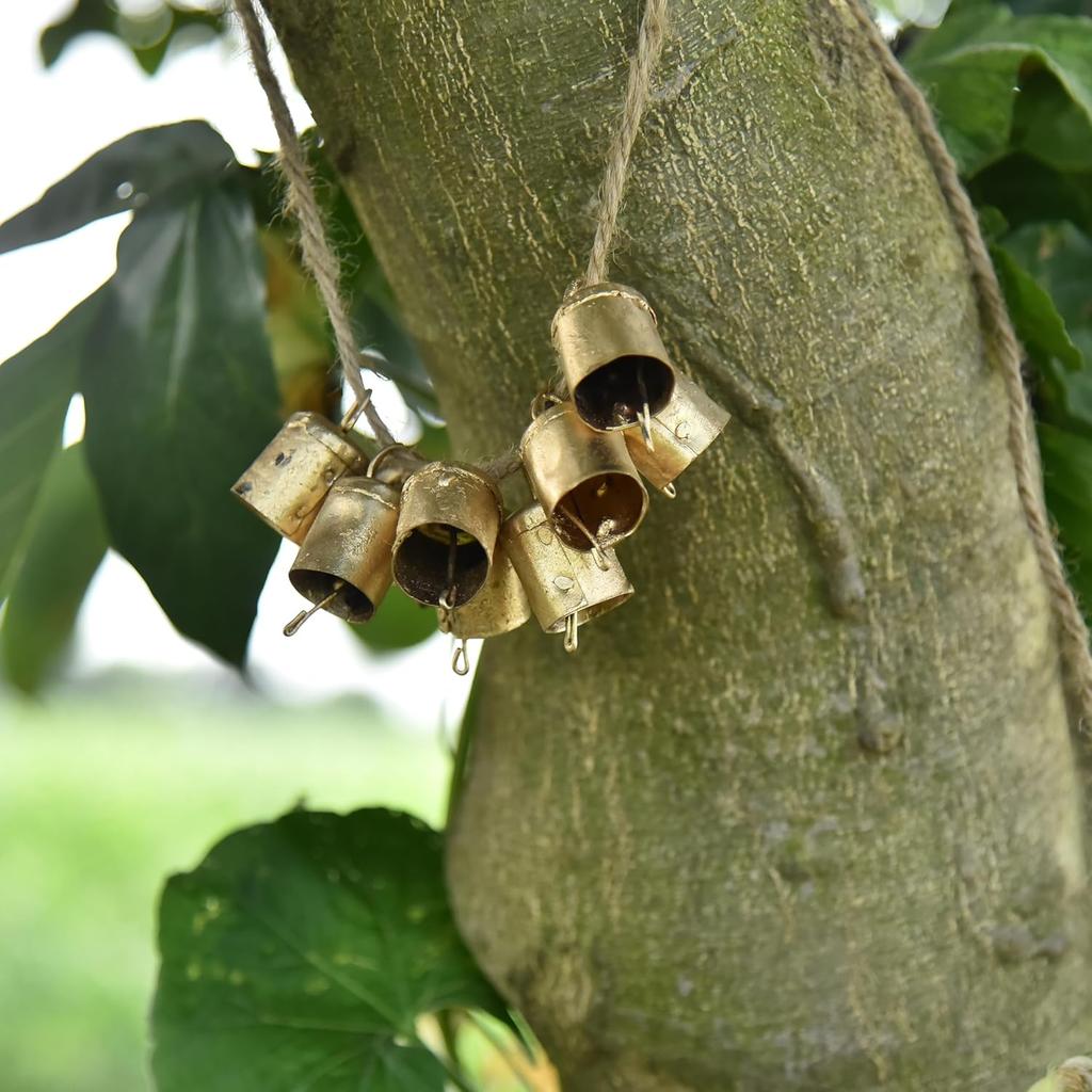 Pack of 10 Vintage Rustic Hanging Bells for Christmas Decor, Handmade Farmhouse Ornaments for DIY Craft Projects and Boho Home Styling