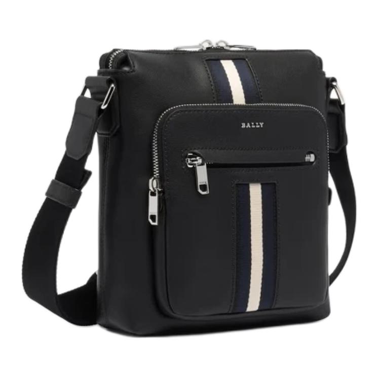 Bally Logo Zipper Closure Leather Shoulder Crossbody Bag Men Bags Black 6310079