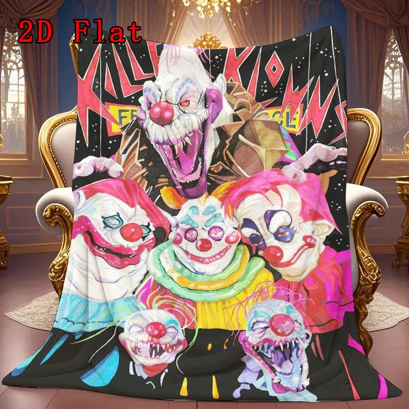 Killer Klowns from Outer Space 2D Flat Pattern Flannel Blanket High quality All Seasons Warmth and Comfort Perfect for Christmas Gifts.SMT0917530