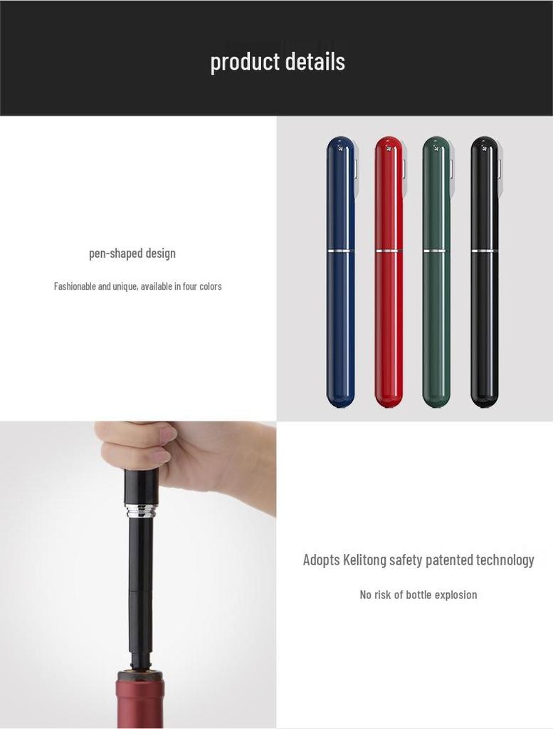 Pneumatic Needle Wine Bottle Opener: Pen-Shaped Manual Opener for Red Wine.