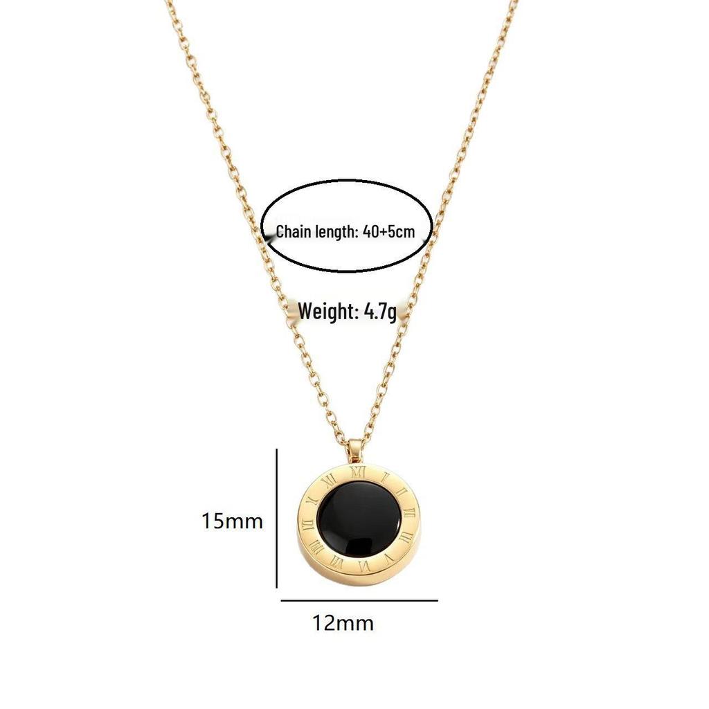Trendy Roman Numeral Titanium Steel Necklace for Women - Black & White Double-Sided Clavicle Chain Jewelry.