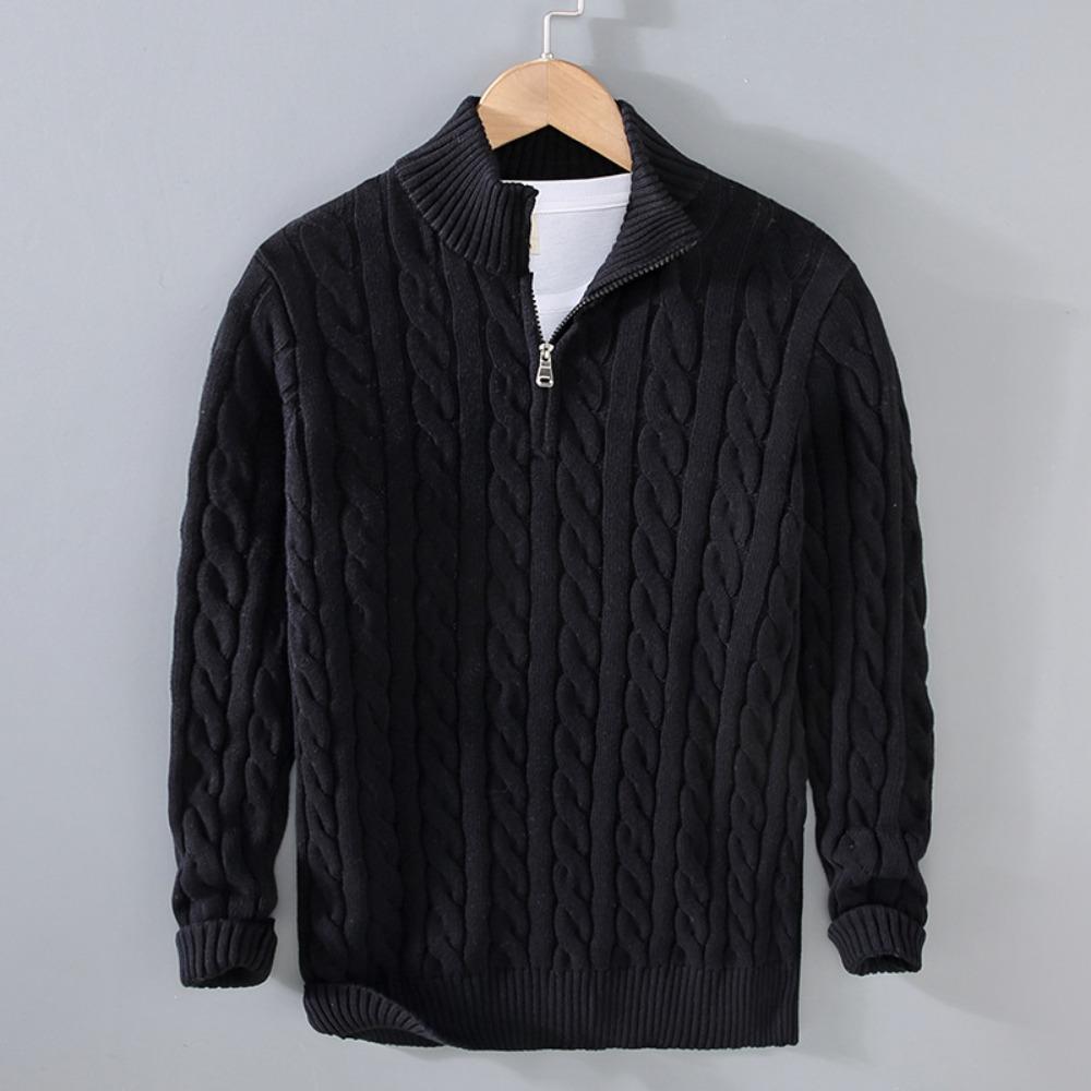 100 % Baumwollpullover Herren Hochwertiger Herbst-Zopfmusterpullover mit Reißverschluss Rollkragenpullover Reißverschluss Pull Homme