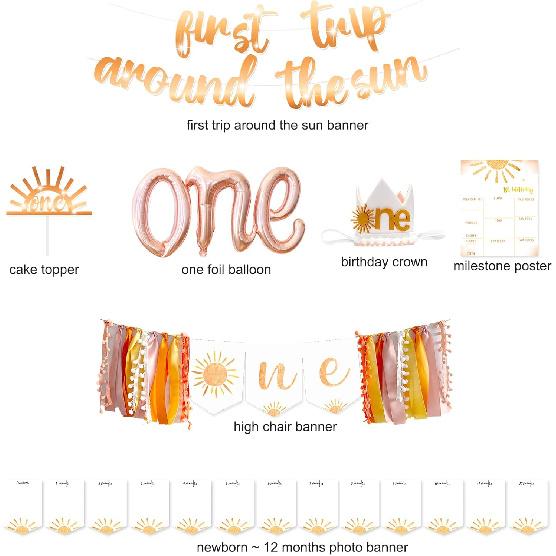 First Trip Around The Sun Birthday Decorations, Boho Sun 1st Birthday Decoration, You Are My Sunshine Party Supplies, Muted Sun Dessert Table