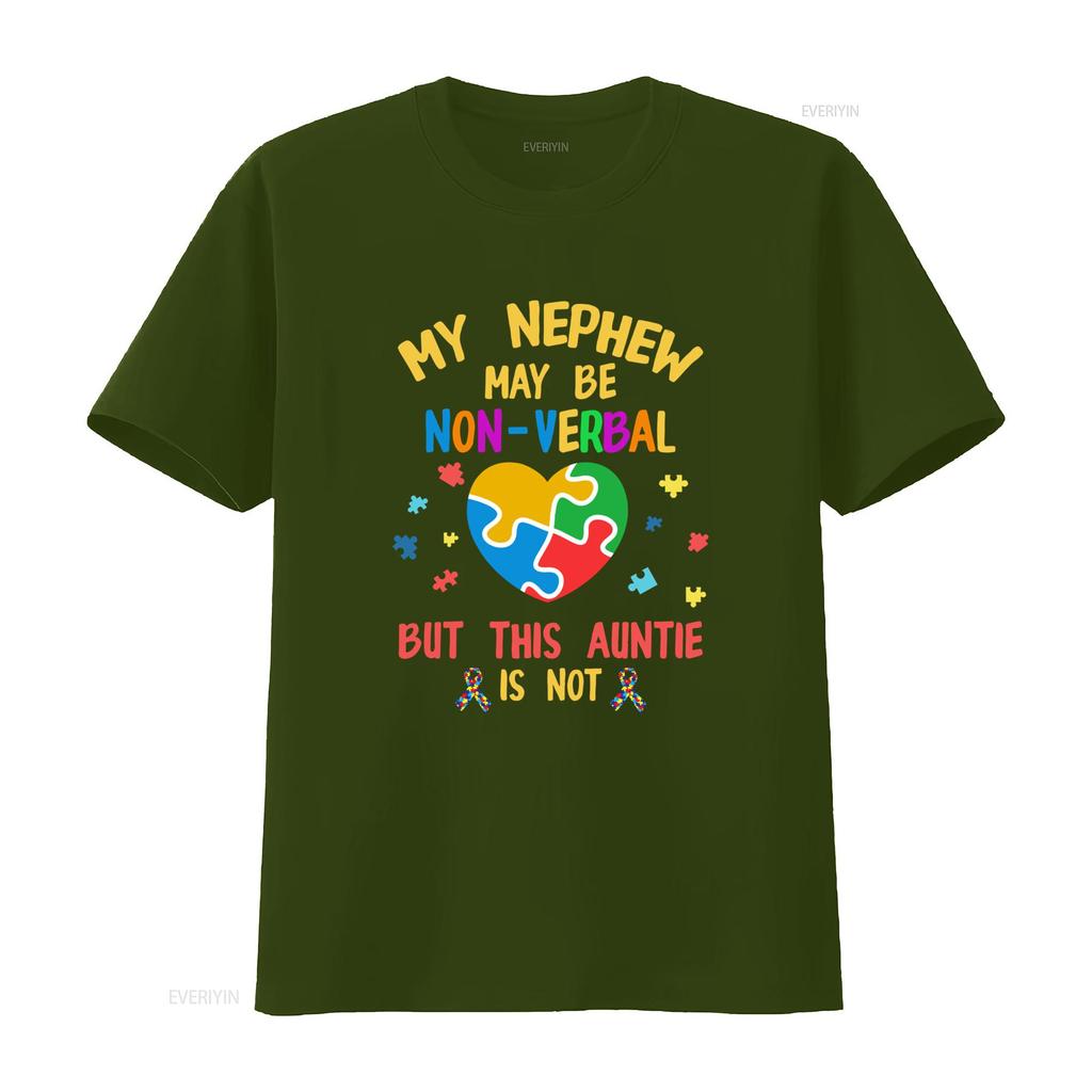 Casual Autism Awareness Non Verbal Nephew Auntie Colorful Puzzle Heart Print T Shirt vintage Washed Stylish Unisex graphic