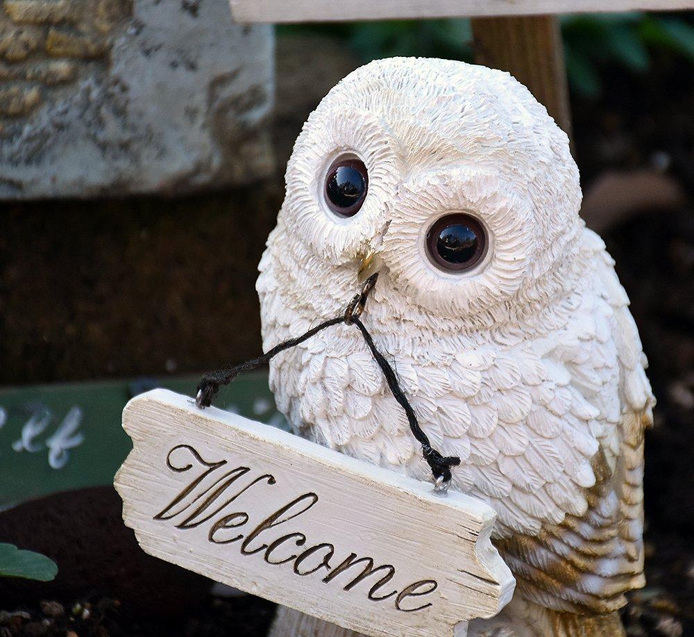 Kishima Owl Welcome 10cm Wide x 10cm Deep x Board, White, 16.5cm High, KH-61095