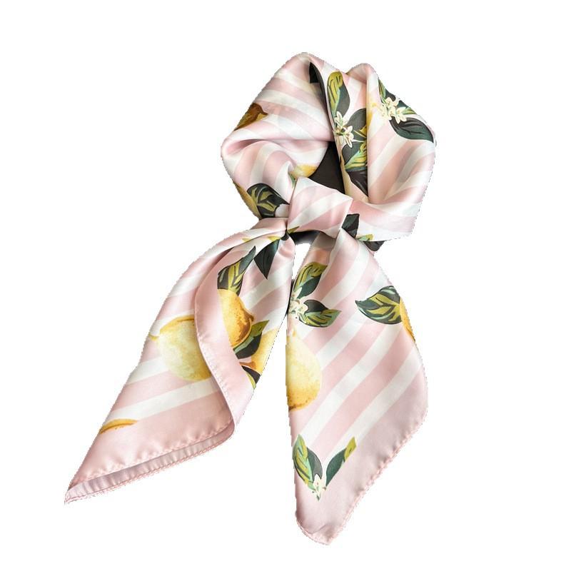 Geometric Lemon Simulation Silk Printing Women's Silk Scarf Square Scarf Premium Shawl Sunscreen Neck Scarf Headscarf Scarf