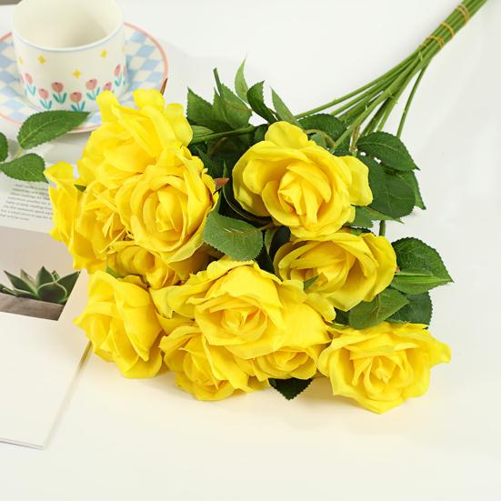 Artificial Rose Flower Realistic Long Stem Faux Silk Rose Bouquet for Valentine's Day Home Wedding Party Centerpiece Flower Arrangement