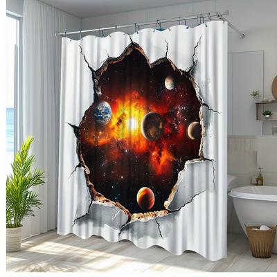 1ks Sprchový závěs Galaxy - Solární soustava Koupelnová dekorace s efektem odtrhávání planet, extra dlouhý 70x70 palců, vysoká kvalita