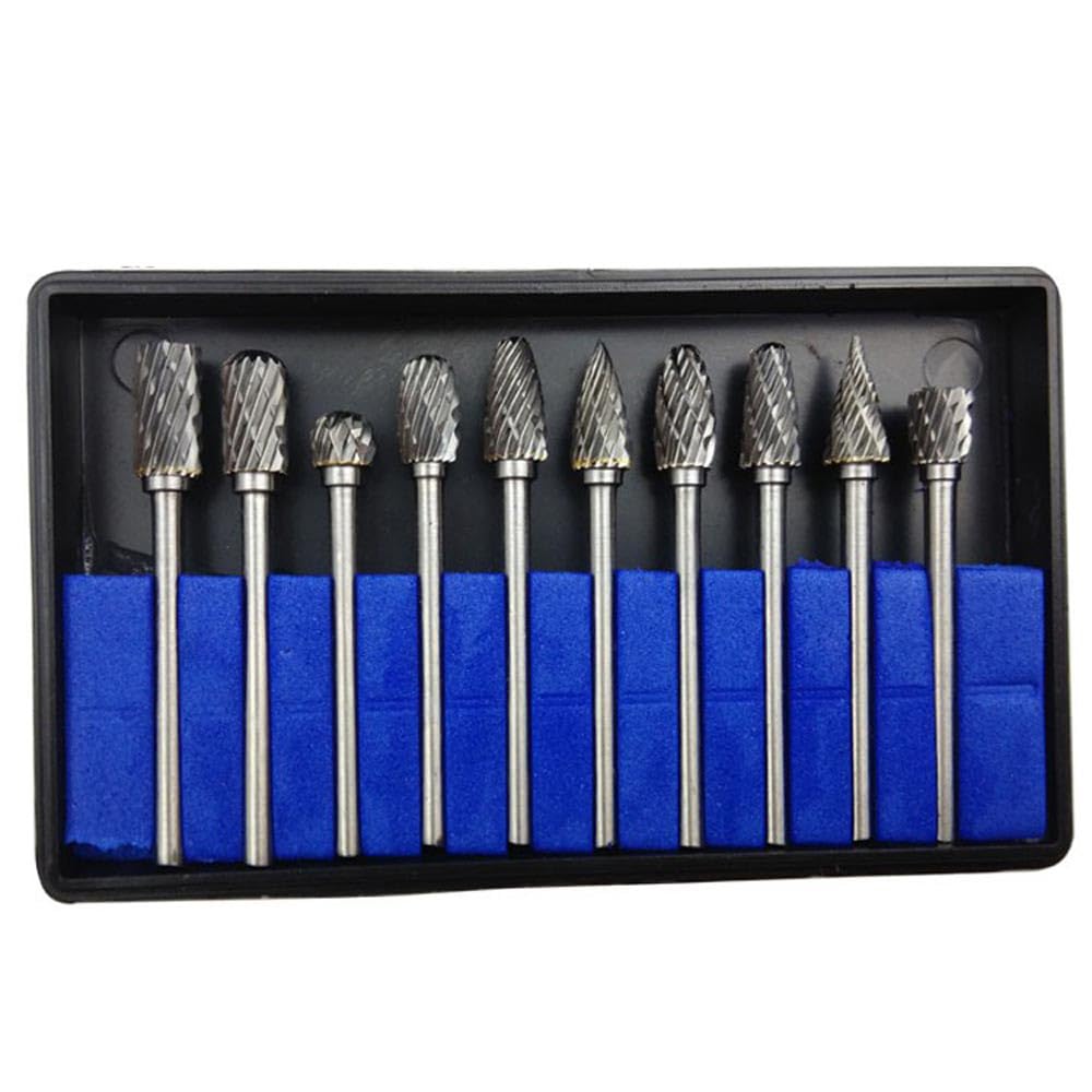Zmart 3mm Tungsten Router Diamond Slice Set with Shank Tungsten Carbide Milling Rotary Broken Steel Cone Drill Set 10-Piece 1/8" Cutter,