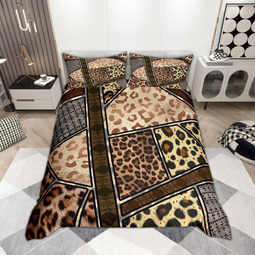 Conjunto de Capa de Edredom Homewish Estampa de Leopardo 2 Peças/3 Peças Estampa de Guepardo Roupa de Cama Tema Animal Conjunto de Cama