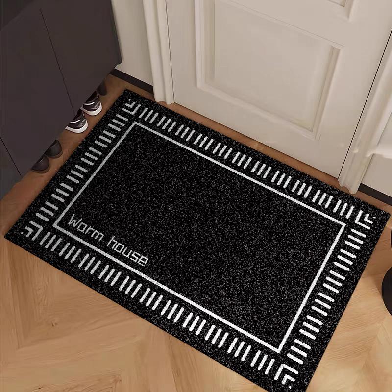 Black Line Flower Tile Doormat - Indoor/Outdoor Entryway Scraper Mat