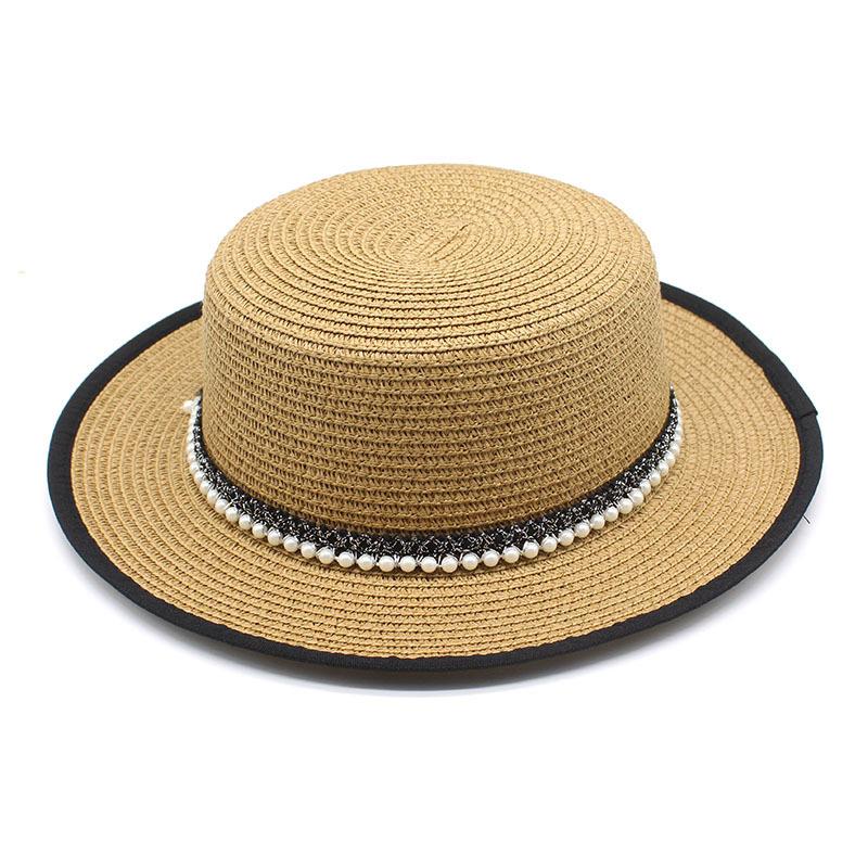 Straw Hat Women'S French Retro Small Fresh Hat British White Flat Top Top Hat Trendy Ins Summer